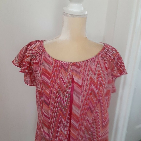 New Directions pink ruffled top S polyester fully lined cap sleeves feminine - Picture 4 of 4